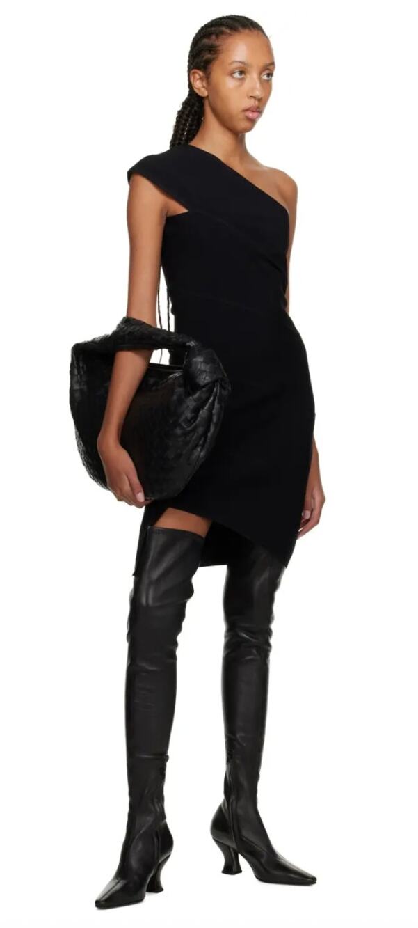 Women's Designer Bottega Veneta Black Knee High Leather Almond Boots size 39.5